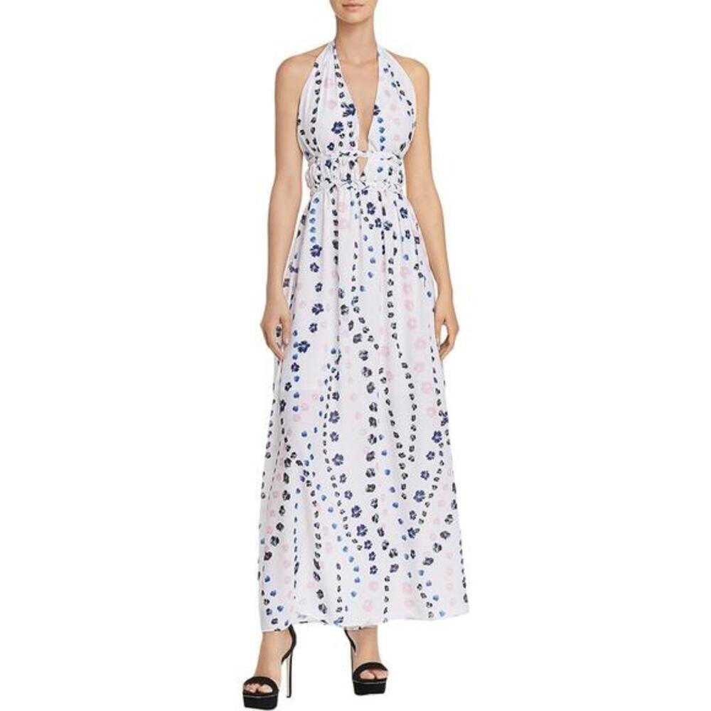 NEW‎ AQUA Long Maxi Dress Boho Floral Cottagecore Coquette Halter Small Backless